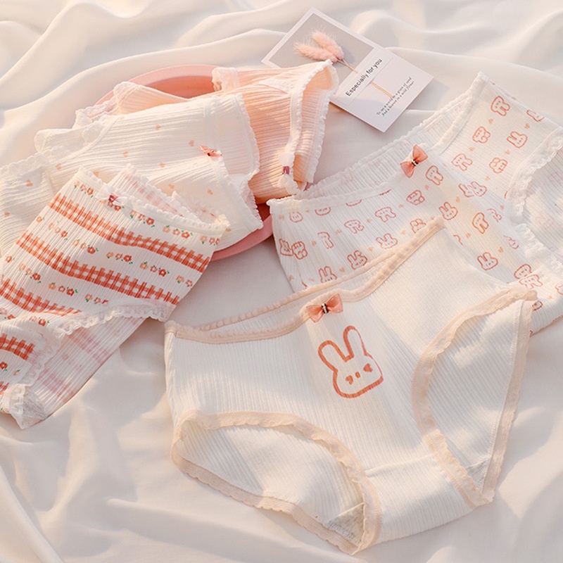 Quần Lót Cotton Nguyên Chất Kháng Khuẩn Hình Thỏ Hồng Nhật Bản Cho Nữ