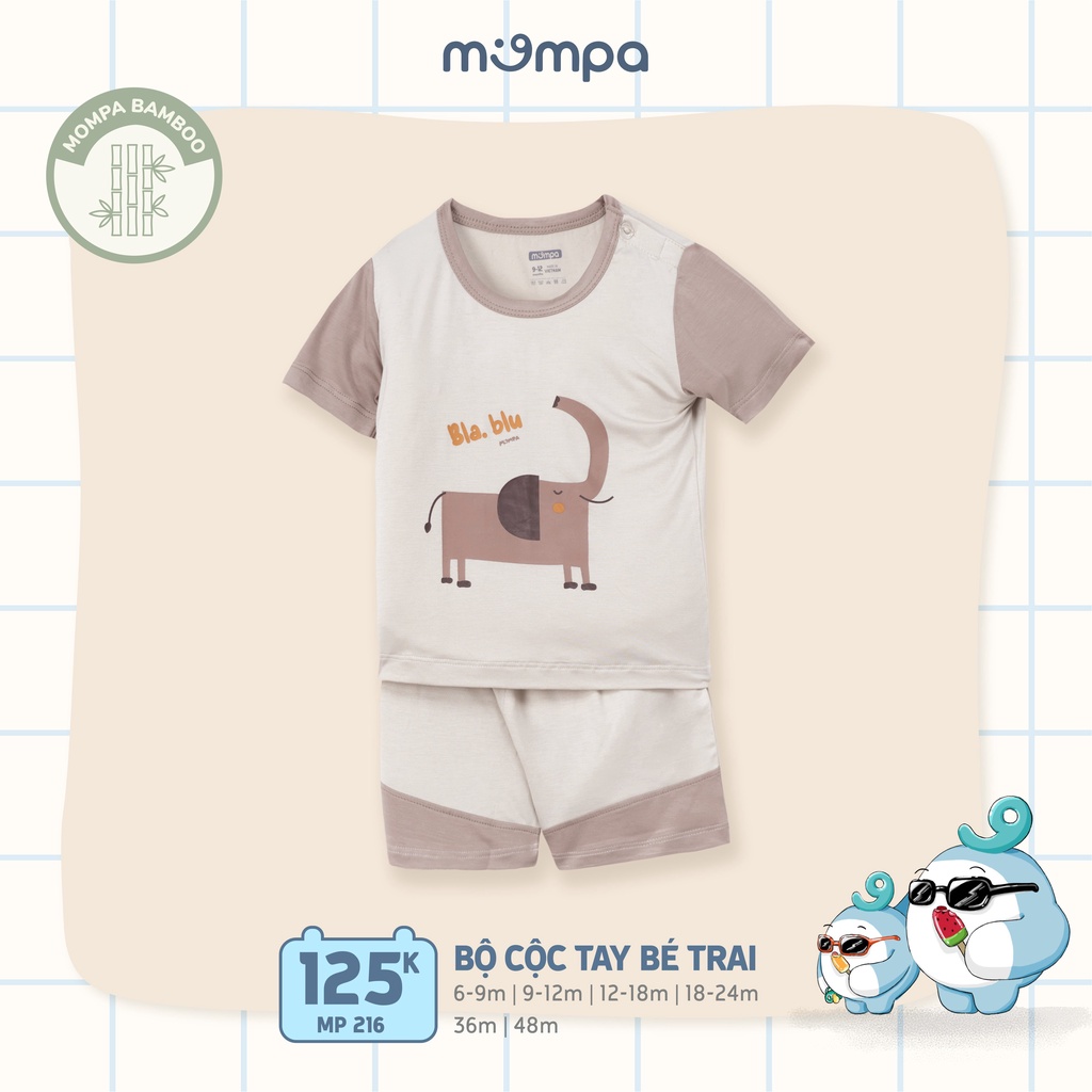 Bộ quần áo cộc tay cho bé từ 6M~4 tuổi Mompa - Chất vải tre, 4 màu lựa chọn MP216