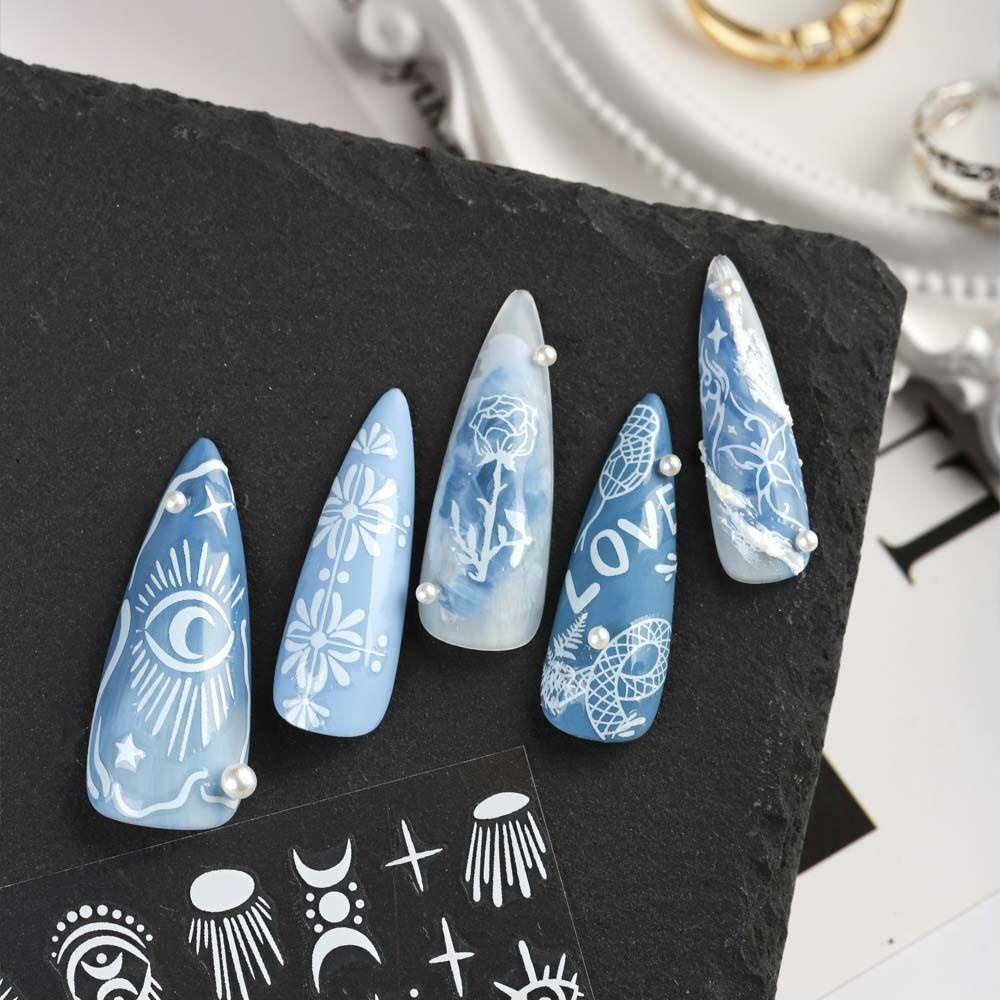 LOMBARD Miếng Dán Trang Trí Móng Tay Hình Hoa Lá Và Mặt Trăng Thời Trang Cho Nữ