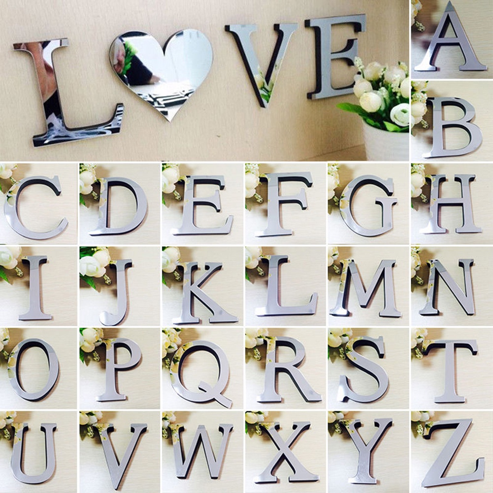Set 26 Chữ Cái 3D Tráng Gương Dán Tường Trang Trí Nhà Cửa Phong Cách Hiện Đại