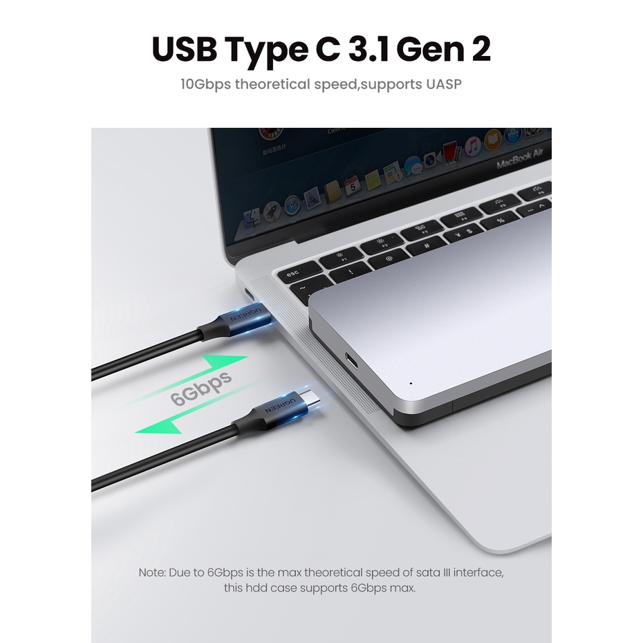 Hộp đựng ổ cứng 2.5 inch SSD, HDD SATA UGREEN CM300 Tốc độ truyền tải cao | Thiết kế sang trọng BH 18 Tháng 1 Đổi 1