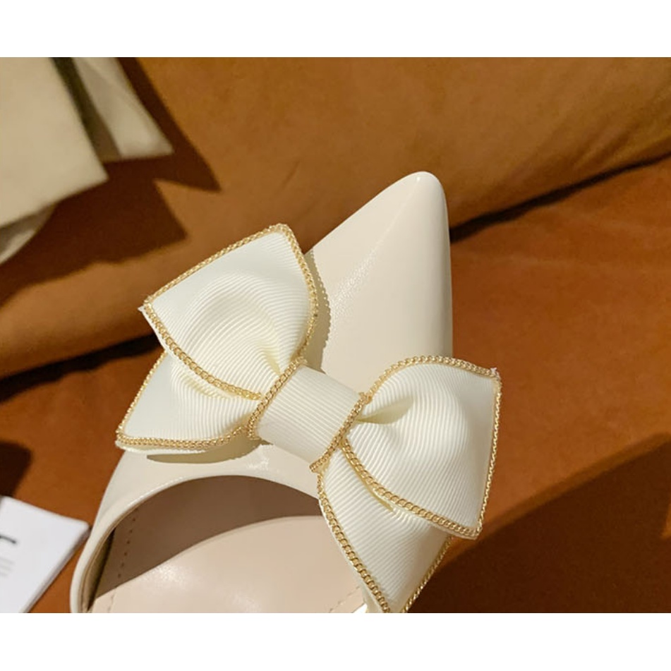 Sandal Cao Gót Bít Mũi 5 Phân Gót Nhọn Đính Nơ