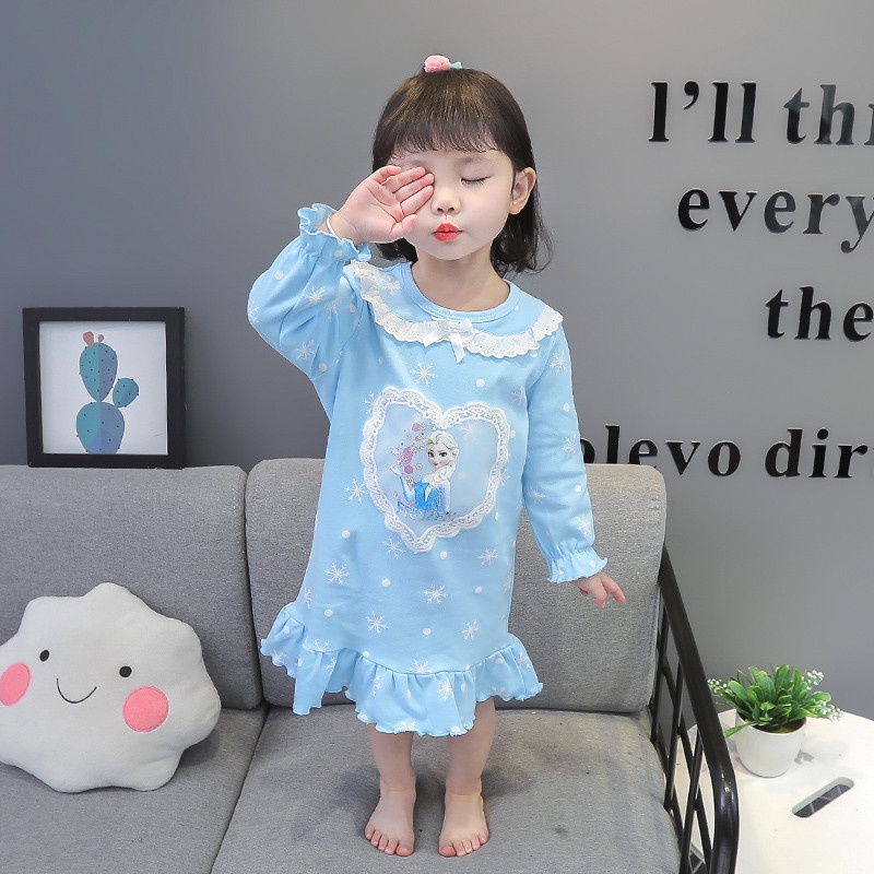 Bộ Đồ Ngủ 2 Món Tay Dài In Hoạt Hình Frozen Elsa Dễ Thương Cho Bé Gái