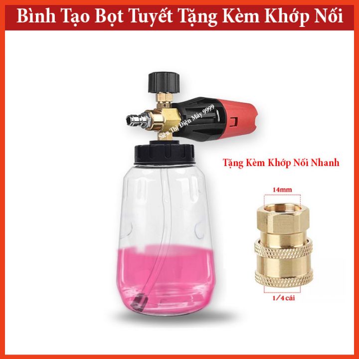 Bình Foam tạo bọt tuyết 1000ml - Tặng kèm khớp nối nhanh gắn vòi phun xịt rửa của máy rửa xe