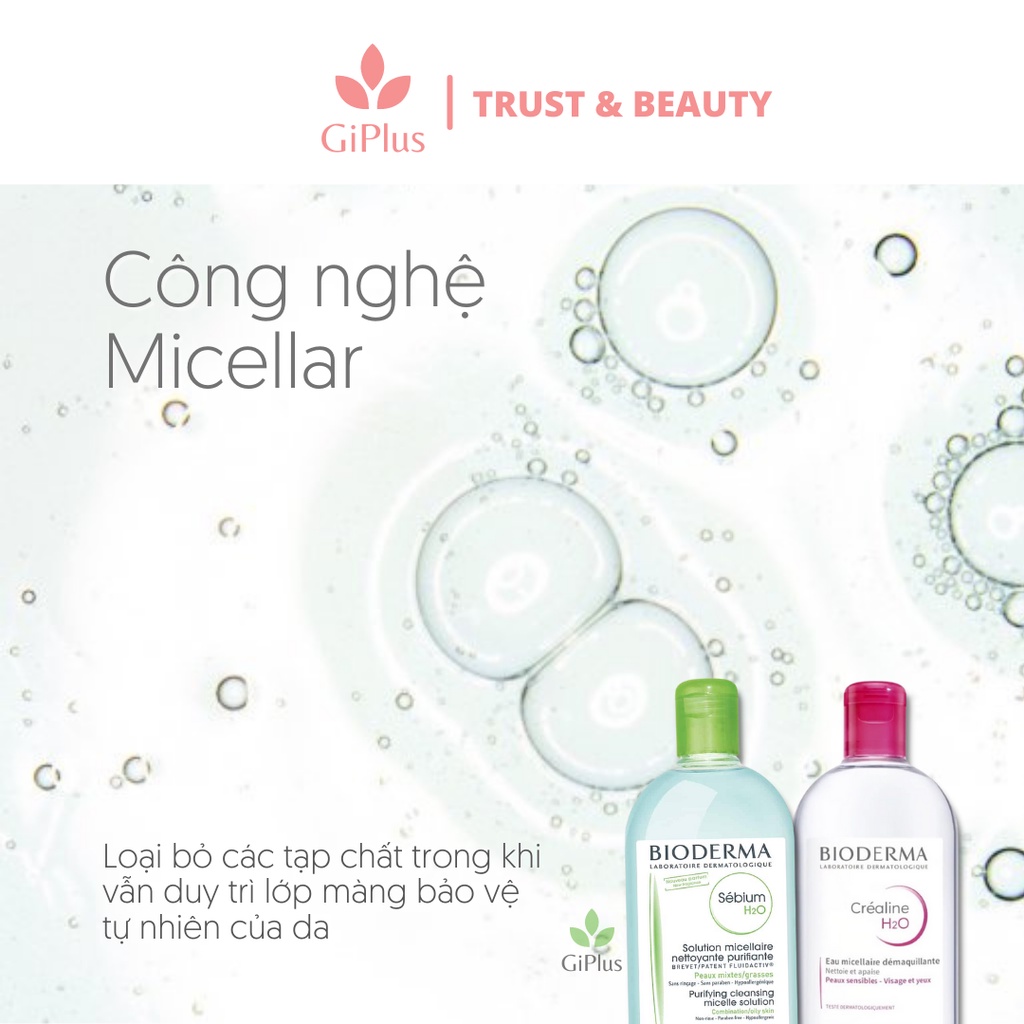 Nước Tẩy Trang Micellar Bioderma 500ml Dành Cho Da Hỗn Hợp, Da Dầu, Da Dễ Bị Mụn, Da Nhạy Cảm (500ml/Chai)