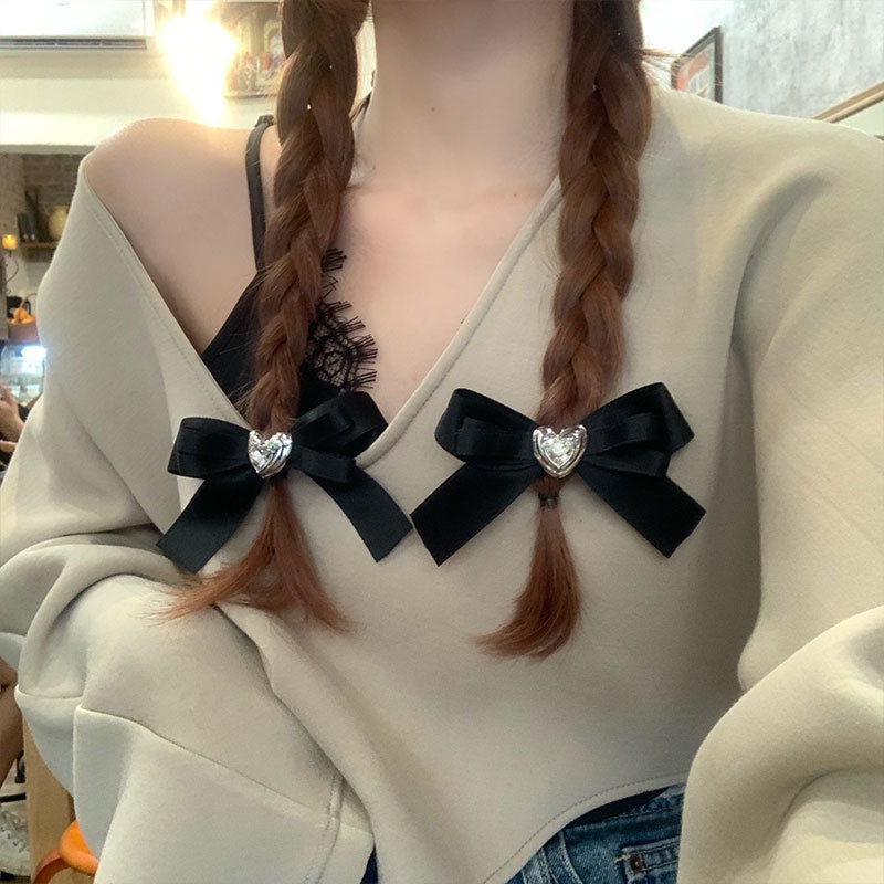 Kẹp Tóc Hình Nơ Đen Đính Kim Cương Phong Cách Hàn Quốc Cho Nữ