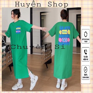 Đầm Dáng Suông Váy Xuông Cotton Hoạ Tiết Chữ MAKE Dáng Dài Cổ Tròn Màu Đen Hồng Xanh Fom Dưới 70kg
