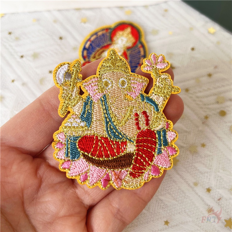 ♥ Miếng Dán Tự Dính Hình Phật Trikalea / Ganesha ♥ 1 Huy Hiệu Thêu Ủi Hình Phật Vàng DIY