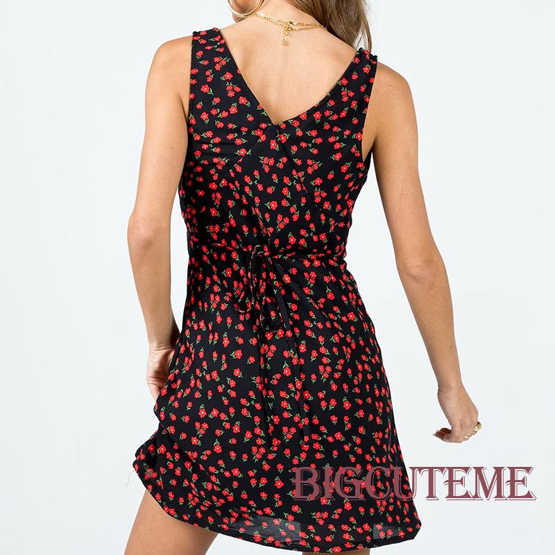 Đầm Hoa Không Tay Cổ Chữ V Thời Trang Dành Cho Nữ