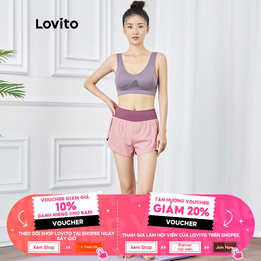 Quần short thể thao Lovito ghép nối màu phối túi xẻ tà L15X212 (màu hồng)
