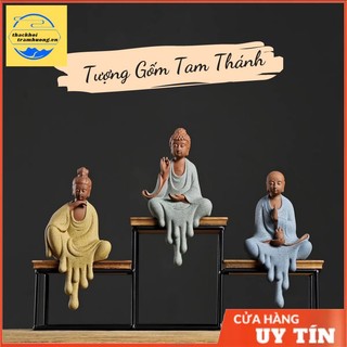 Tượng gốm Tam Thánh( Phật A Di Đà; Quan Thế Âm Bồ Tát; Đại Thế Chí Bồ Tát), tượng Phật trang trí, tượng gốm tử sa