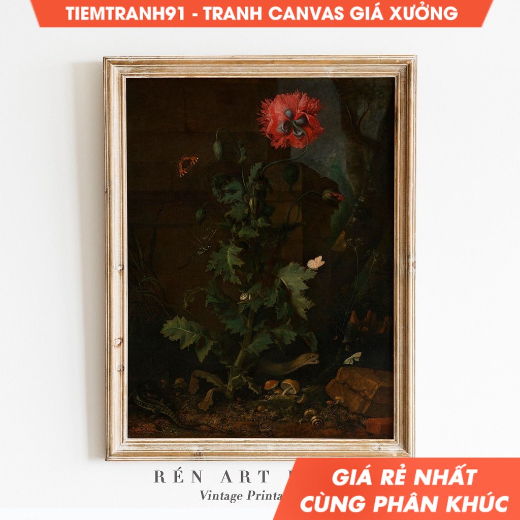 Tranh treo tường, Vintage Gothic Flower Painting Dark Cottagecore Art Antique Moody Oil Painting Dark Academia.
