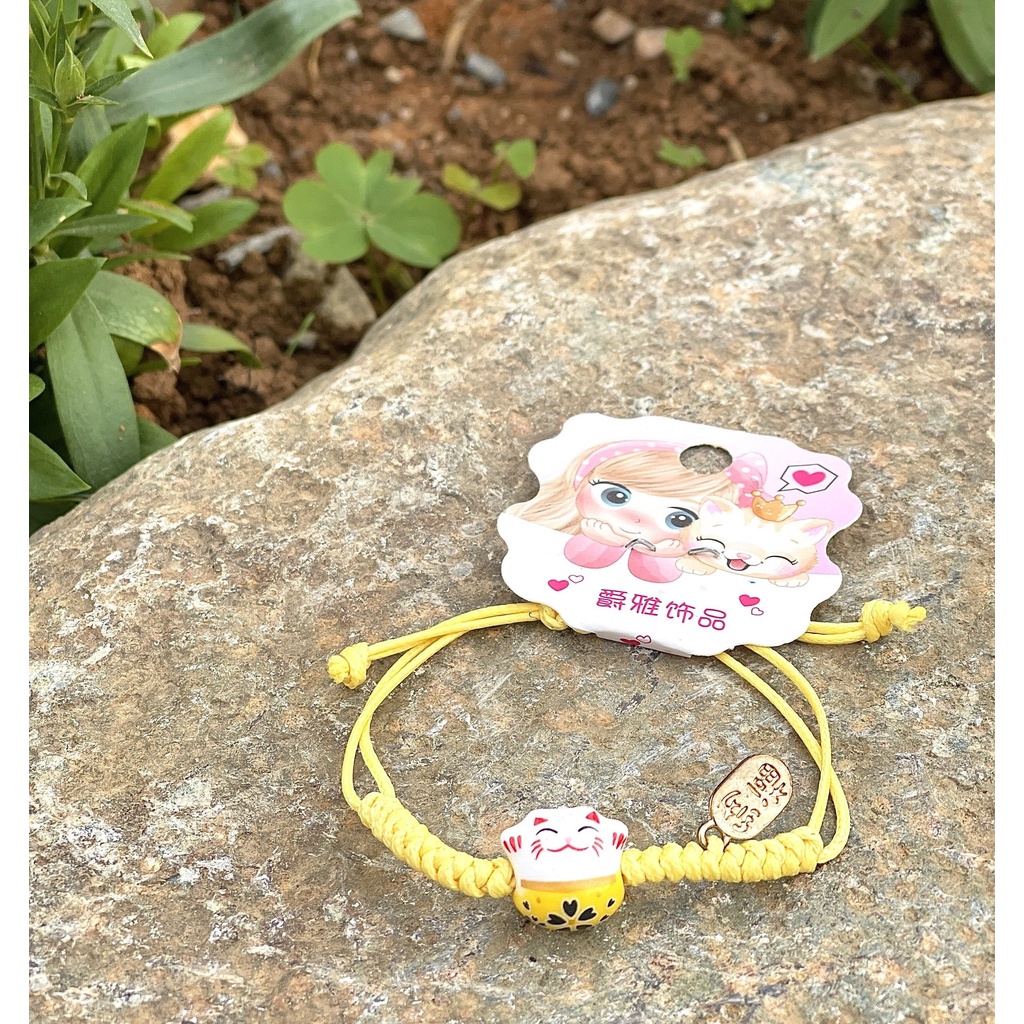 Vòng đeo tay Dây Rút Charm Mèo May Mắn cho nam nữ, đẹp, độc lạ của HanSen Accessory
