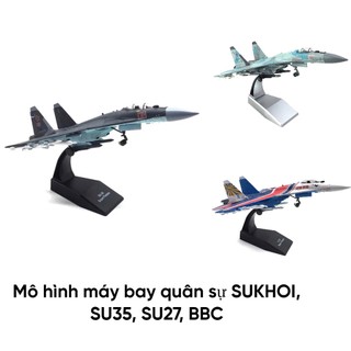 Mô hình máy bay quân sự sukhoi, su35, su27, bbc hợp kim có bánh xe và đế trưng bày