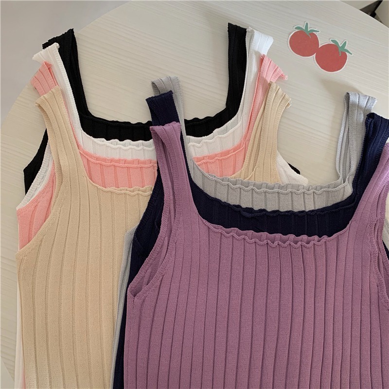 Áo Dệt Kim Hai Dây Màu Trơn Đơn Giản Thời Trang Mùa Hè Cho Nữ