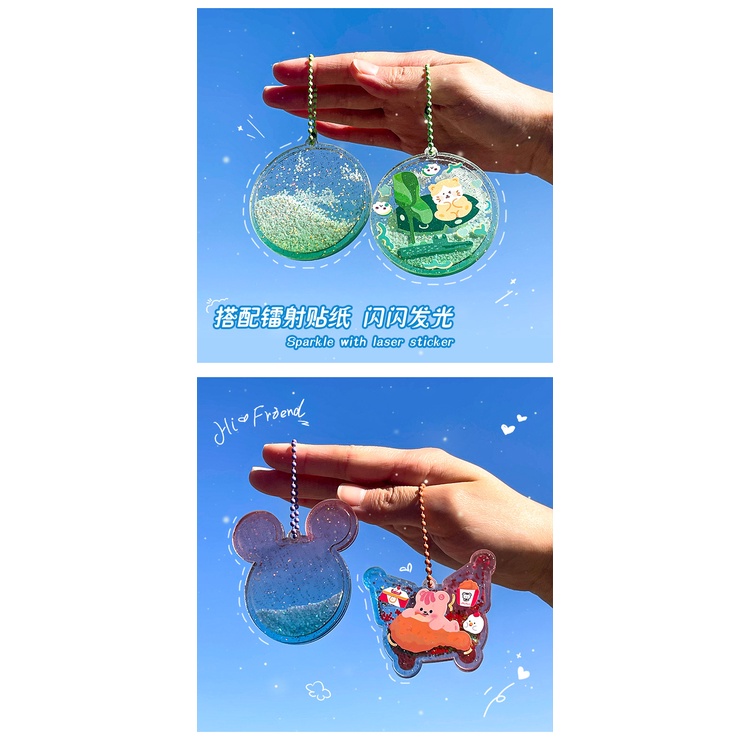 Peach Free chain Quicksand cartoon design cute pendant DIY pendant acrylic keychain