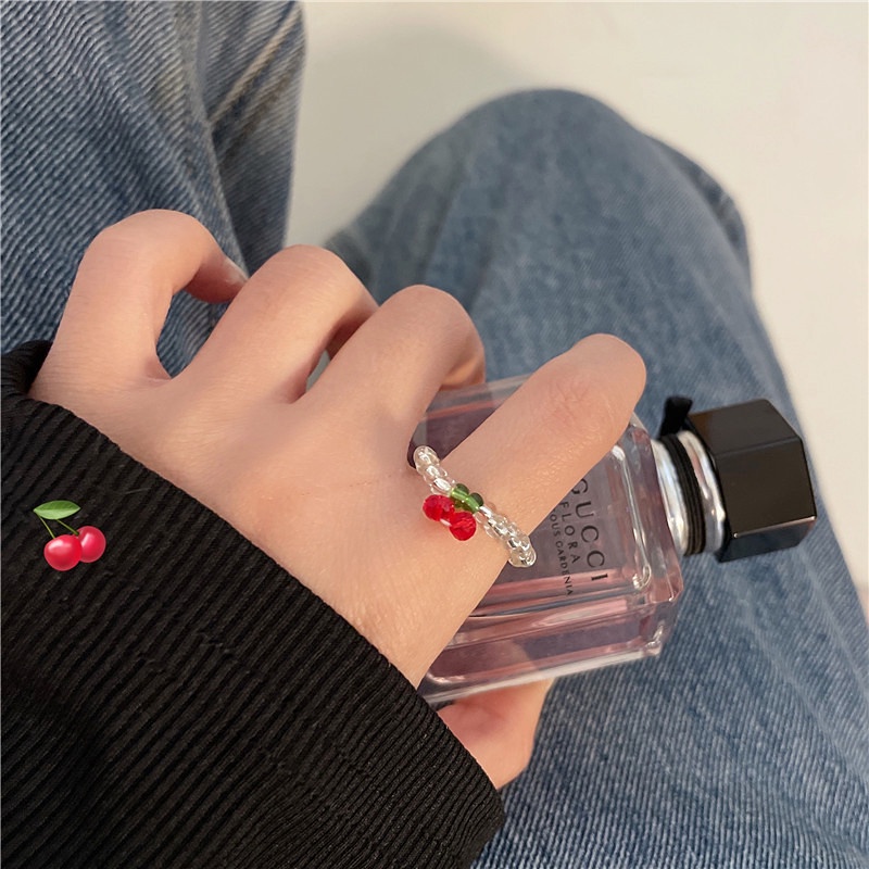 Nhẫn Acrylic Đính Hạt Hình Quả Cherry Quà Tặng Ngày Lễ Tình Nhân Cho Nữ