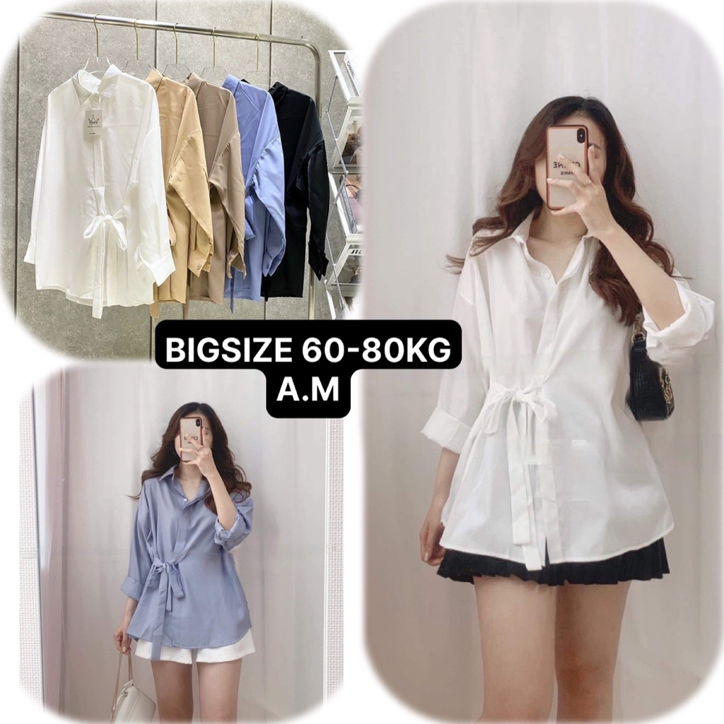 ANH BIGSIZE 60-80Kg Áo sơ mi buộc dây phong cách Hàn