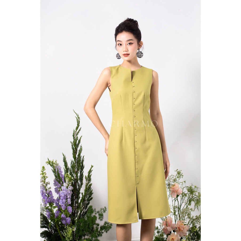 Đầm thiết kế CHARMO sát nách họa tiết nút giả tôn dáng Basic Sleeveless Dress