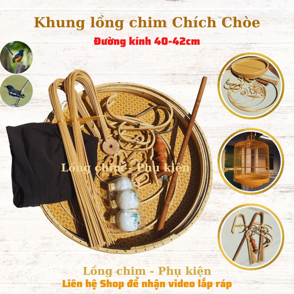 Khung lồng chim Chích chòe Khung lồng chim tự ráp chất liệu trúc già kèm phụ kiện