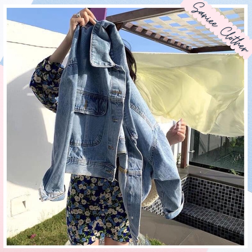 Áo khoác jean denim lửng, áo khoác jean nữ vải bò dày màu wax hàng freesize cao cấp SanieeClothes | BigBuy360 - bigbuy360.vn