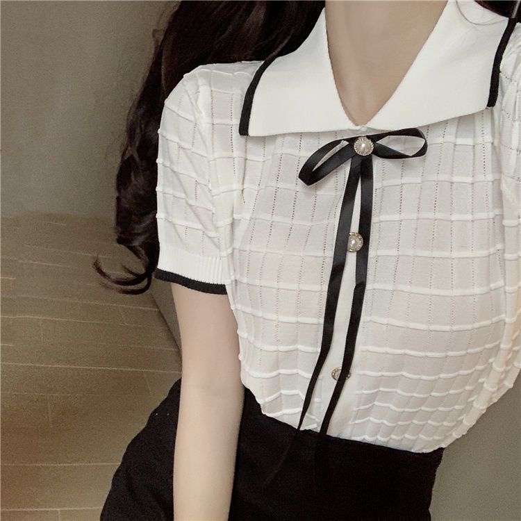 Áo polo COZOKC ngắn tay phối nơ xinh xắn dành cho nữ