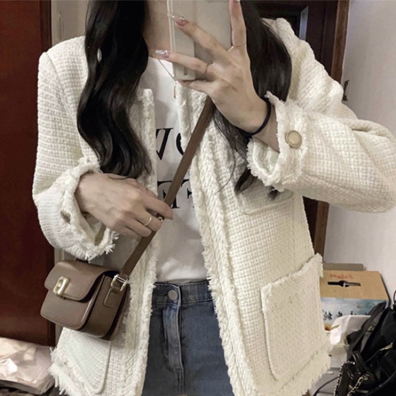 ÁO DẠ TWEED TRẮNG KEM CHẤT DÀY DẶN