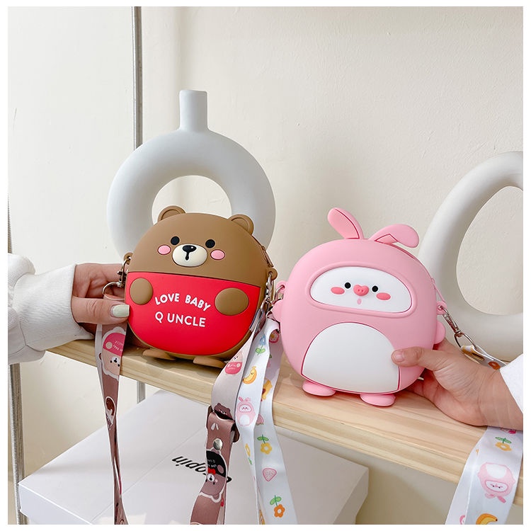 Túi Đeo Chéo Đựng Điện Thoại Bằng Silicon Họa Tiết Hoạt Hình Dễ Thương Cho Bé Gái
