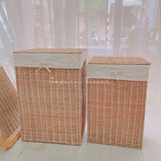 Coquin decor | sọt mây đan đựng đồ hình chữ nhật có nắp có vải lót
