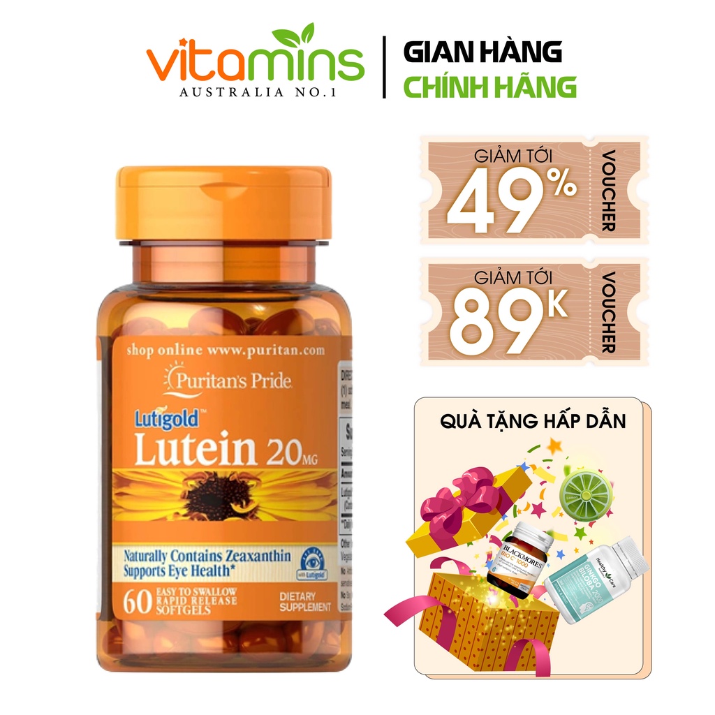 Chống ánh sáng xanh cho mắt Puritan's Pride Luitigold Lutein 20mg 60 120 viên tăng cường thị lực
