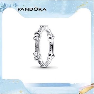Pandora nhẫn cặp mạ bạc 925s đính đá kim cương hình trái tim mới