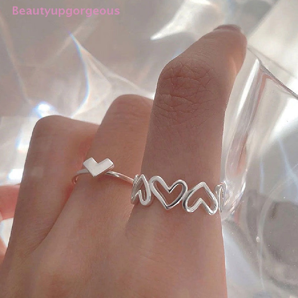 1 Bộ Nhẫn Hở Hình Trái Tim Màu Bạc Thời Trang Đơn Giản Dành Cho Nữ