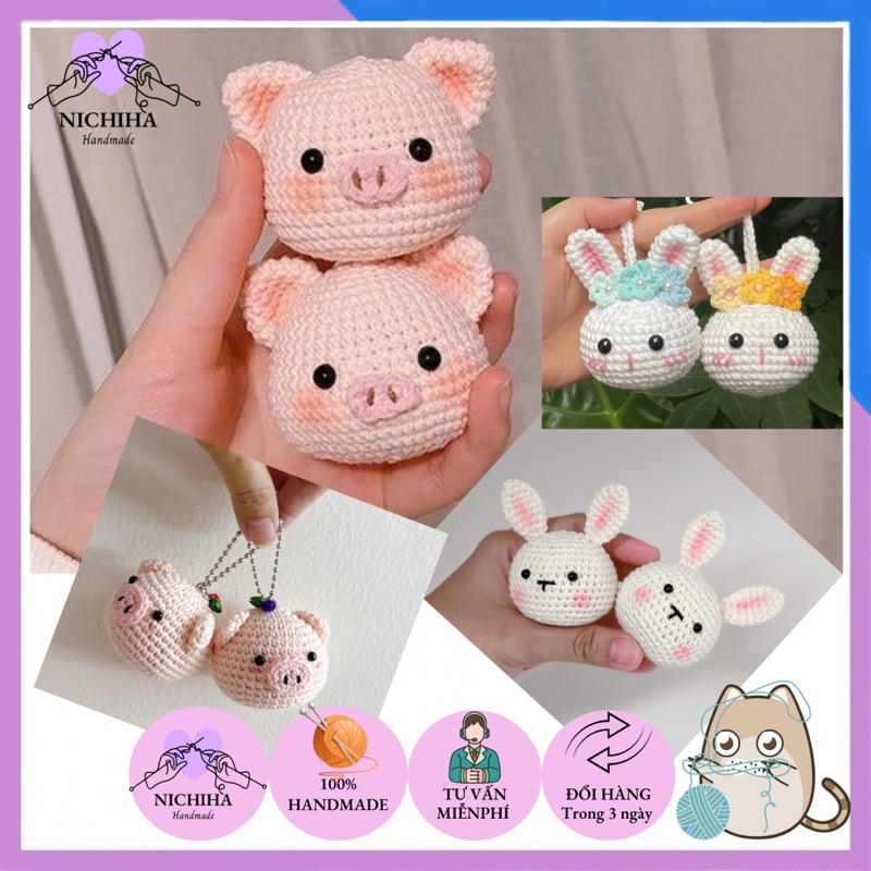 Móc khoá đầu thú làm từ len đan móc thủ công bằng tay - Quà Tặng Handmade Ý Nghĩa cho bạn bè người thân