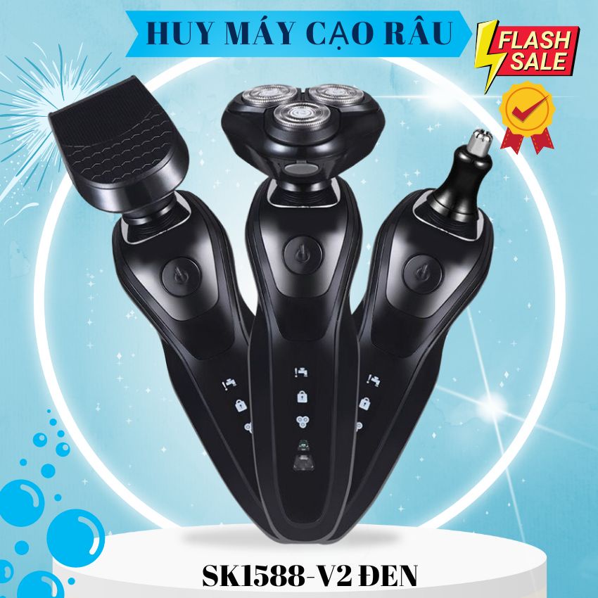 Máy cạo râu đa chức năng Shaver 1588 4D 3in1, 3 lưỡi kép tự mài sắc, cạo sát sạch êm, chống nước