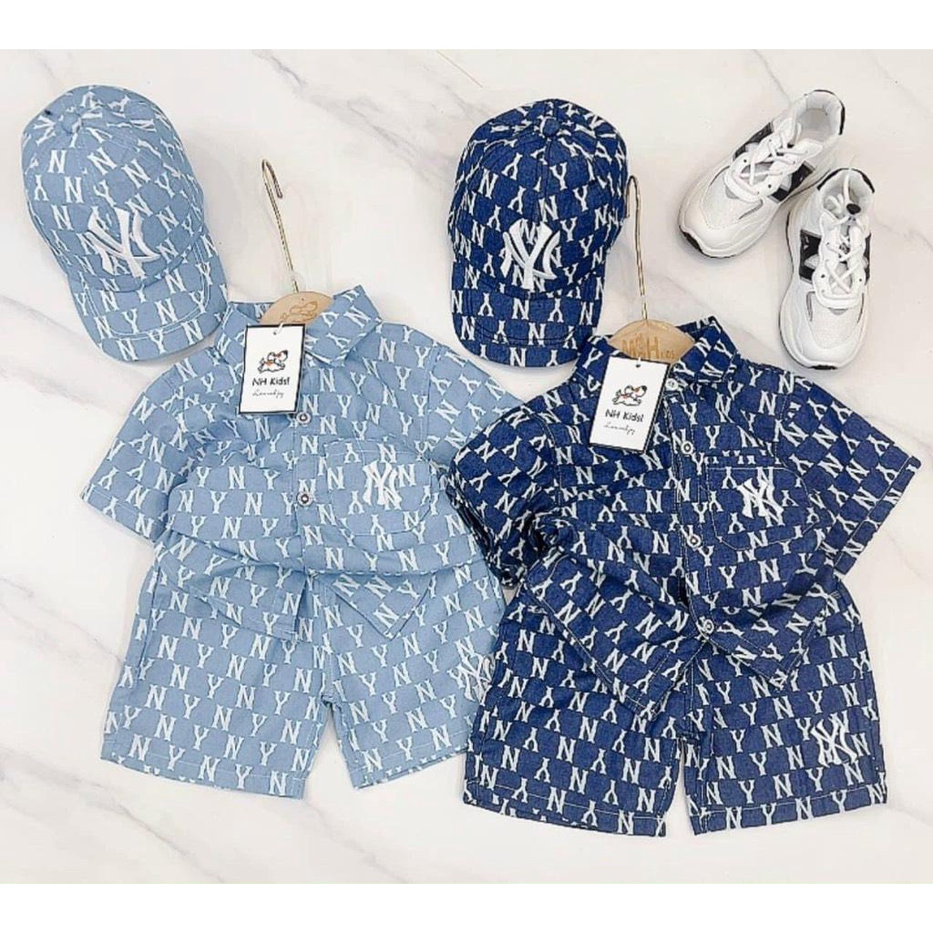 Sét bộ bò giấy hoạ tiết  NY kèm mũ CHO BÉ TRAI BÉ GÁI