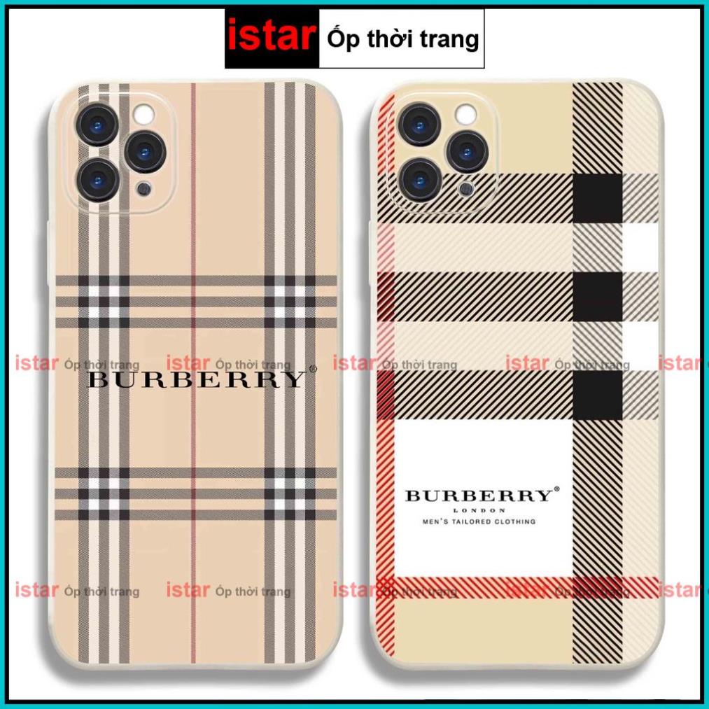 Ốp lưng điện thoại iPhone cạnh viền vuông silicon dẻo bảo vệ camera Burberry ip 6/6s/7/8/X/XS/11/12/13/14 Pro Plus Max