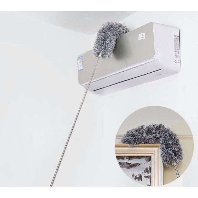 Chổi Quét Trần Bằng Sợi Vải Siêu Nhỏ Cán Inox Dài Cao Cấp, Đầu Chổi Linh Hoạt - Chổi Quét Bụi Đa Năng Rút Xoay 360 Độ