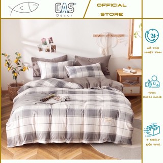 Bộ Chăn Ga Gối Cotton Tici Hình Kẻ Xám, Chất Liệu Thoáng Mát Đủ Kích Thước CAS Decor
