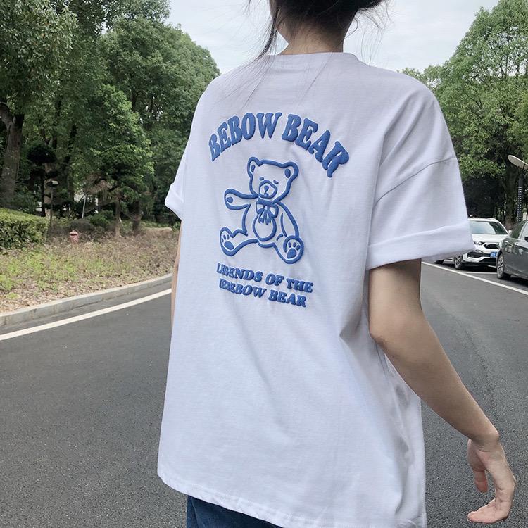 MS6710 Áo thun nữ form rộng in Gấu chữ nổi chất liệu 100% cotton thoáng mát