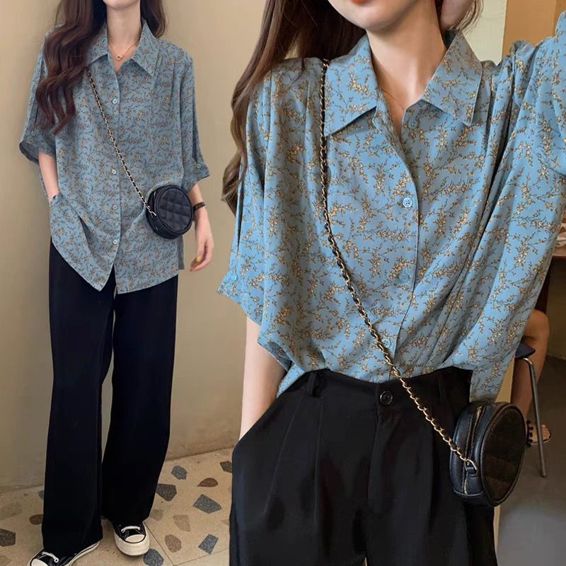 Áo Sơ Mi Voan Hoa Ngắn Tay Dáng Rộng Thiết Kế Mới Thời Trang Mùa Hè Theo Phong