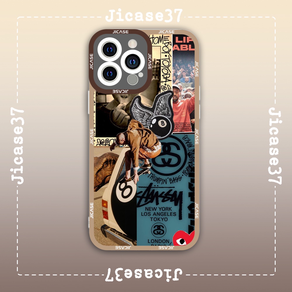 Ốp lưng iphone samsung xiaomi oppo cạnh vuông Jicase JMcase Stussy Collage Aesthetic Logo Thời Trang