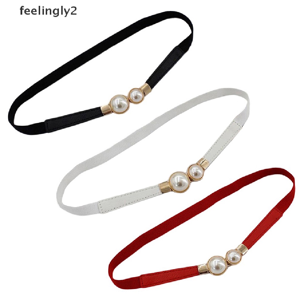 Thắt Lưng Da PU Màu Trắng / Đen Đính Hạt Ngọc Trai Thời Trang Cho Nữ