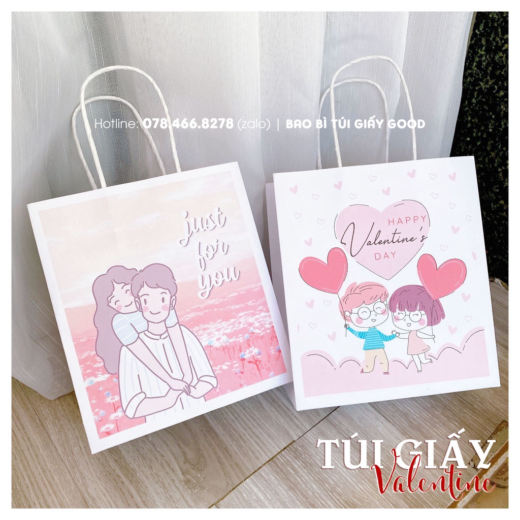 Túi giấy kraft in sẵn đựng quà, dùng đựng socola, quà tặng cho người yêu thương