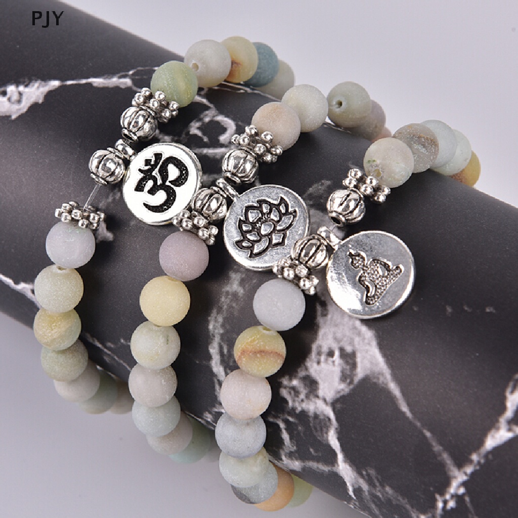 Pjy Vòng Tay Chuỗi Hạt Đá Chakra Mala Màu Nhám Hình Hoa Sen Phật Giáo Cho Nam Và Nữ PJ