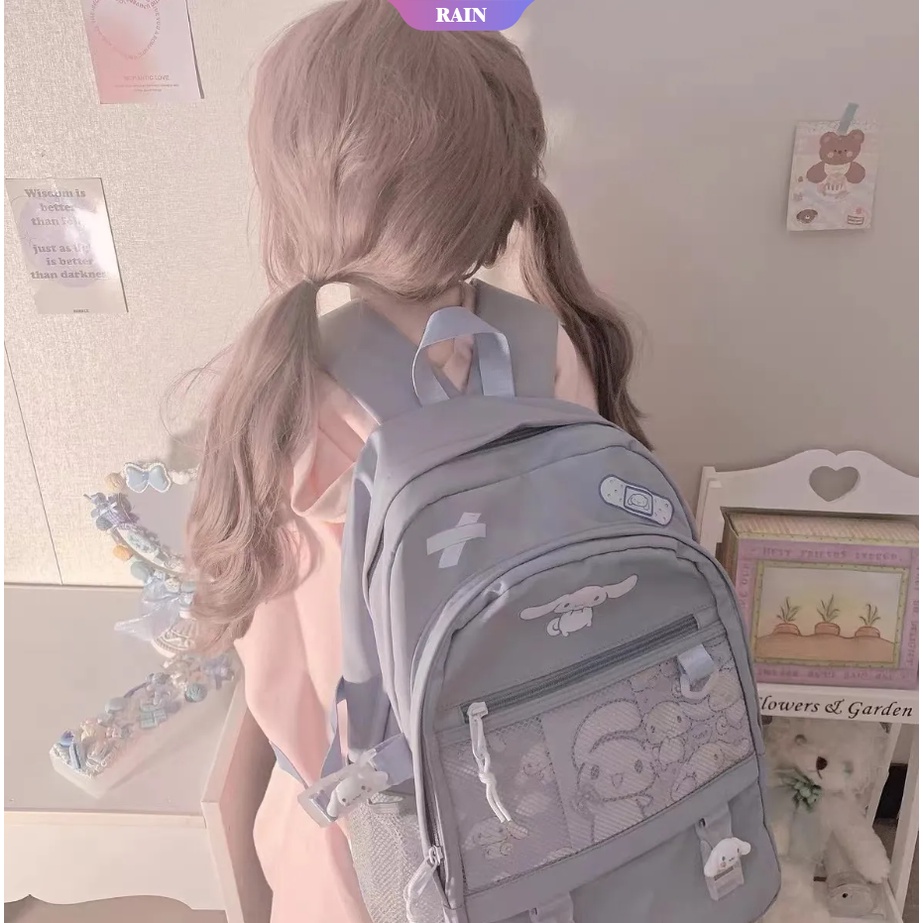 Ba Lô Đựng Laptop Bằng Nylon Chống Nước Nhiều Ngăn Họa Tiết Hoạt Hình Sanrio Cinnamoroll Kuromi My Melody Dễ Thương Phong Cách Nhật Bản Cho Nữ [RAIN]