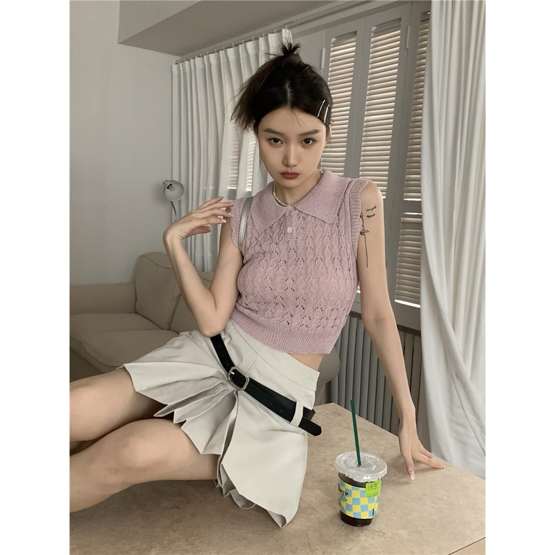 Áo Dệt Kim Sát Nách Dáng Ngắn Thời Trang Cho Nữ