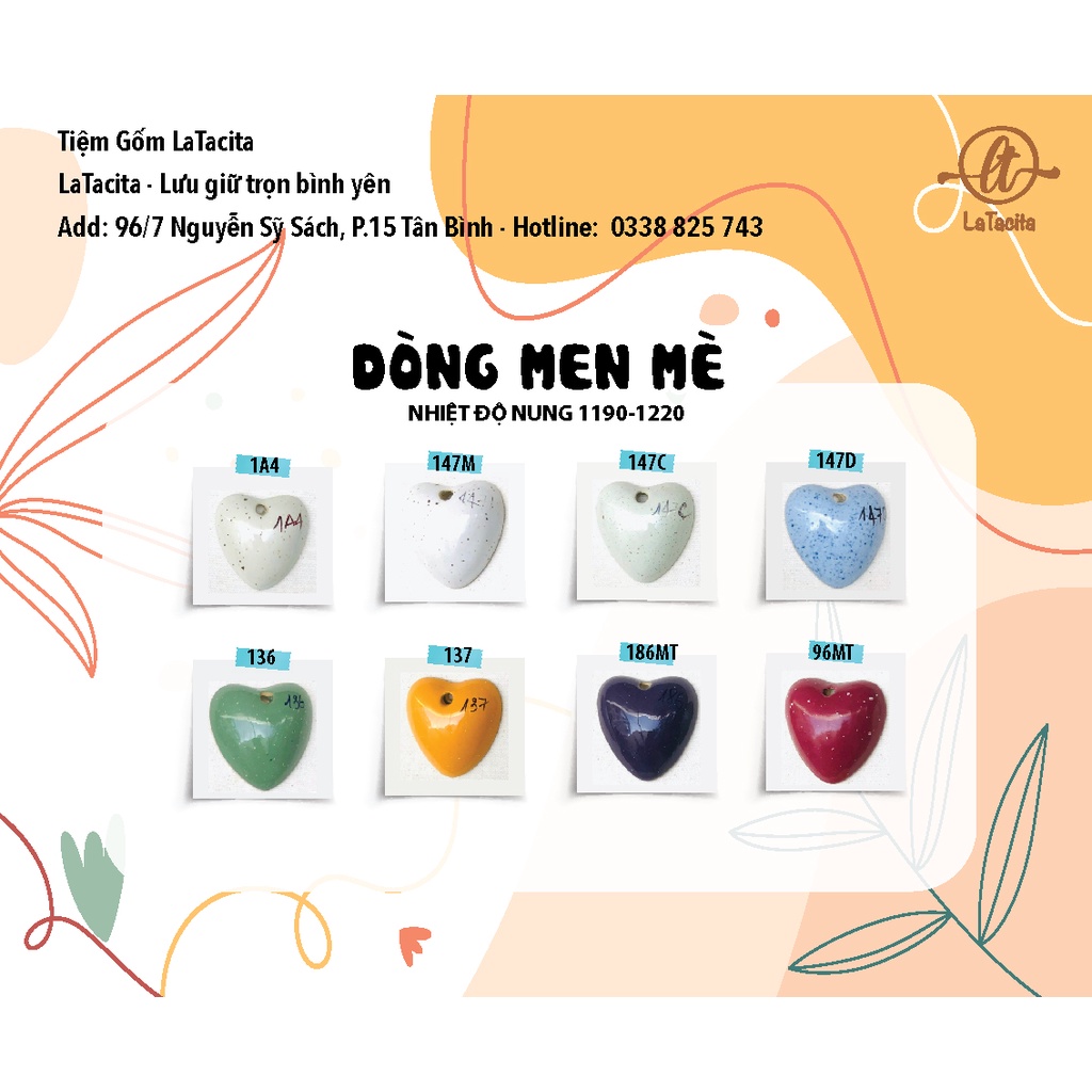 Màu men mè cho gốm, màu men hiệu ứng, men phủ sản phẩm gốm nhiều màu sắc- 200gr/hũ. Gốm Latacita.