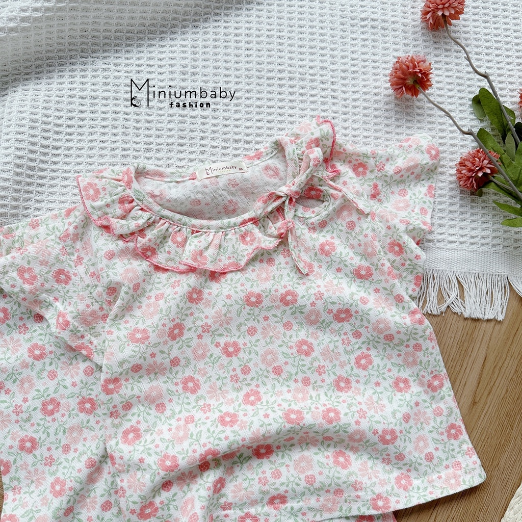 Đồ bộ cộc tay quần lỡ phối cổ bèo cho bé trai/gái Minium, set quần áo hè trẻ em, miniumbabyfashion SB1340