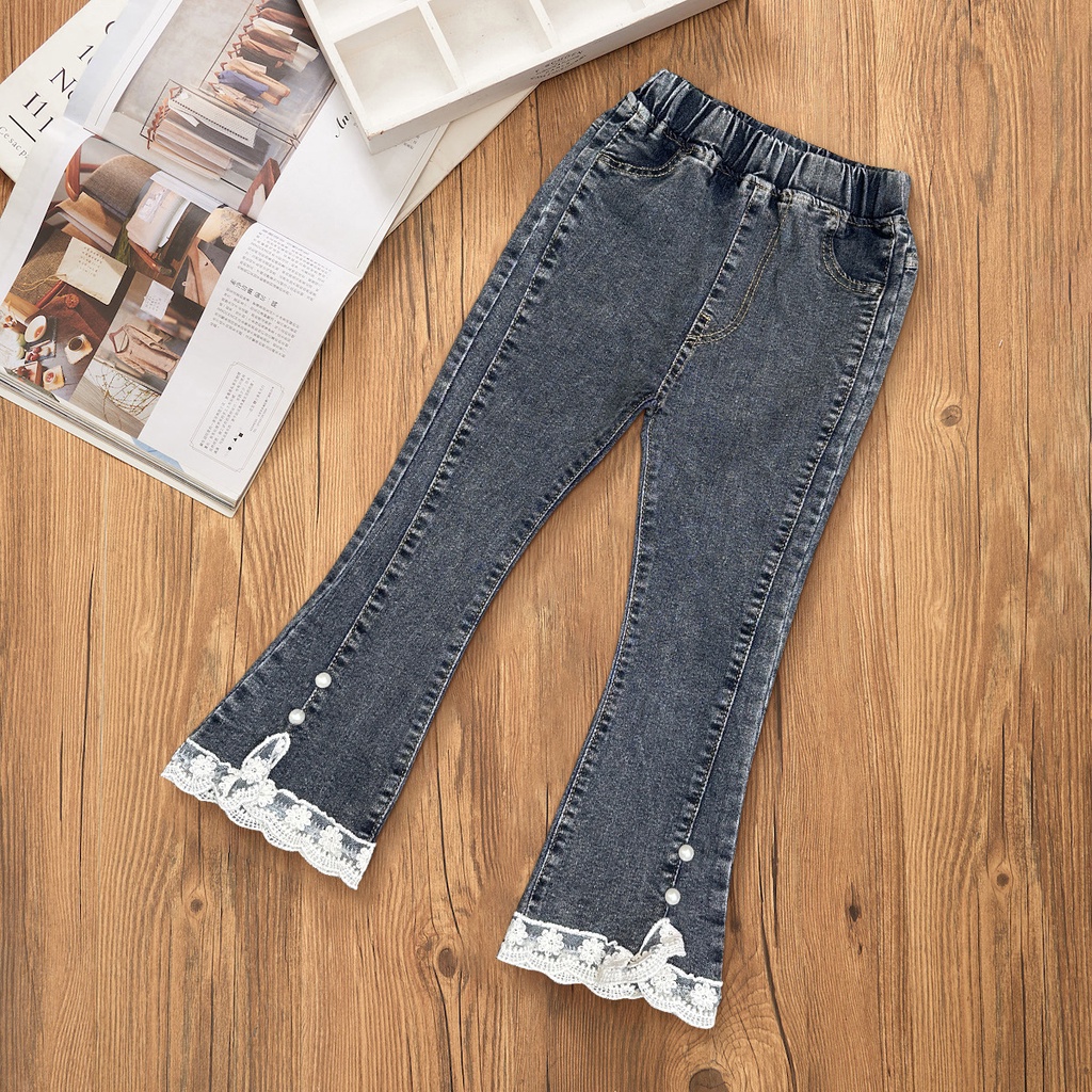 YAOEENH Quần Jeans Dài 100-160cm Thời Trang Cho Bé Gái