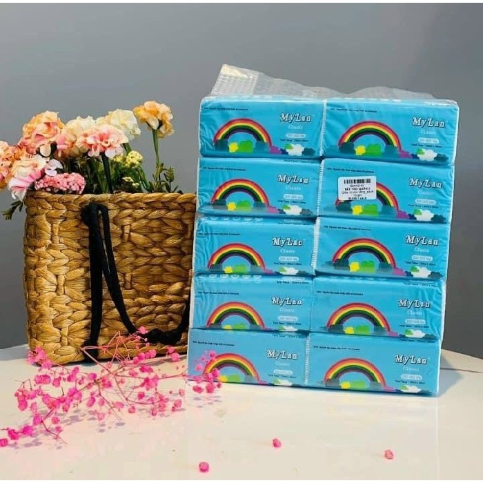 Combo 10 bịch giấy ăn gấu trúc sipao, giấy ăn cầu vồng myla hàng loại 1 dai, không mủn